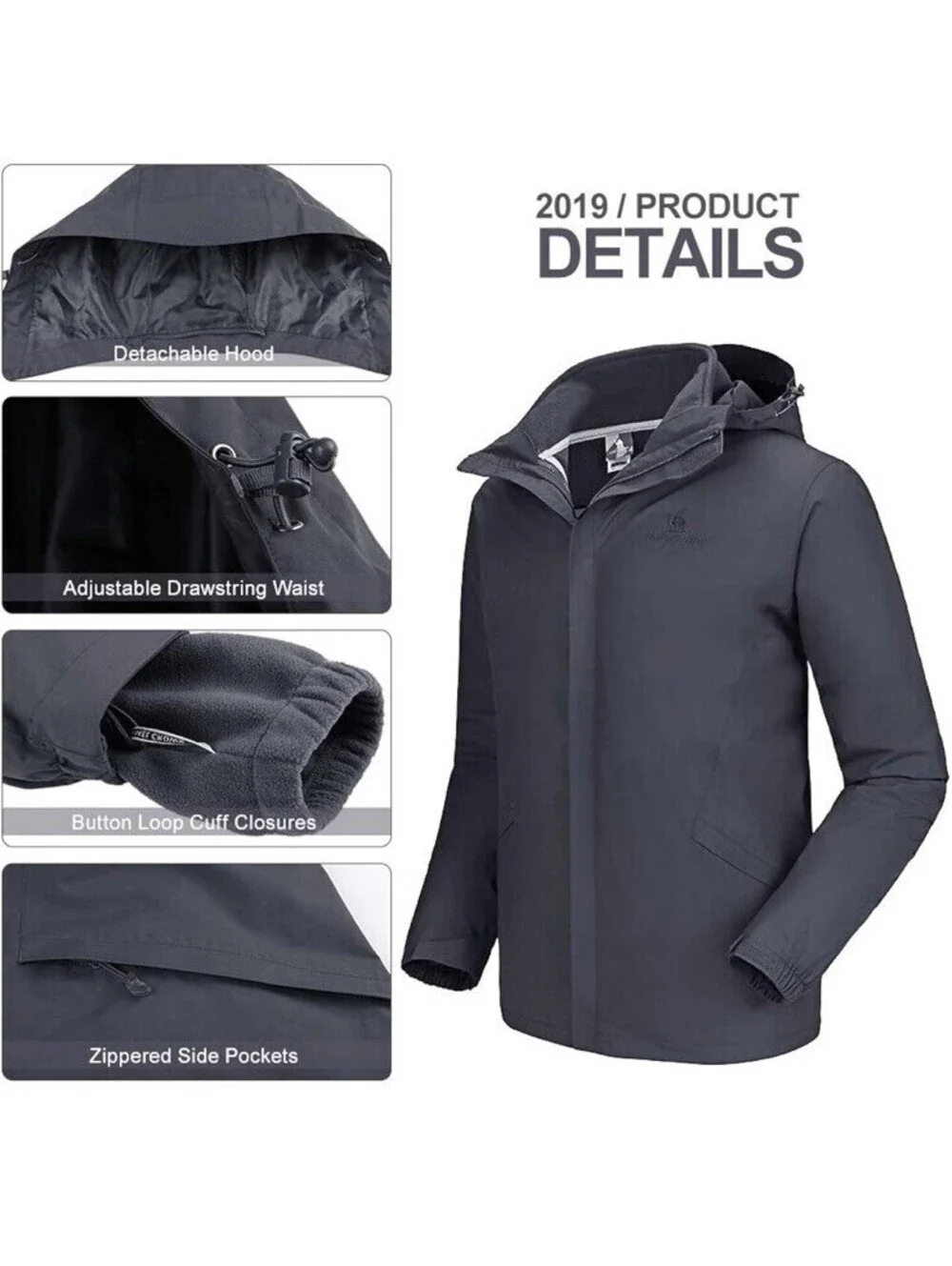 CAMEL CROWN Men’s Mountain Snow Waterproof Ski Jacket Detachable Hood Size S